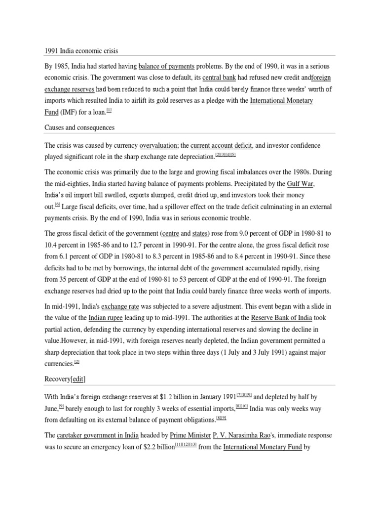 1991 India Economic Crisis | PDF | International Business | World Economy