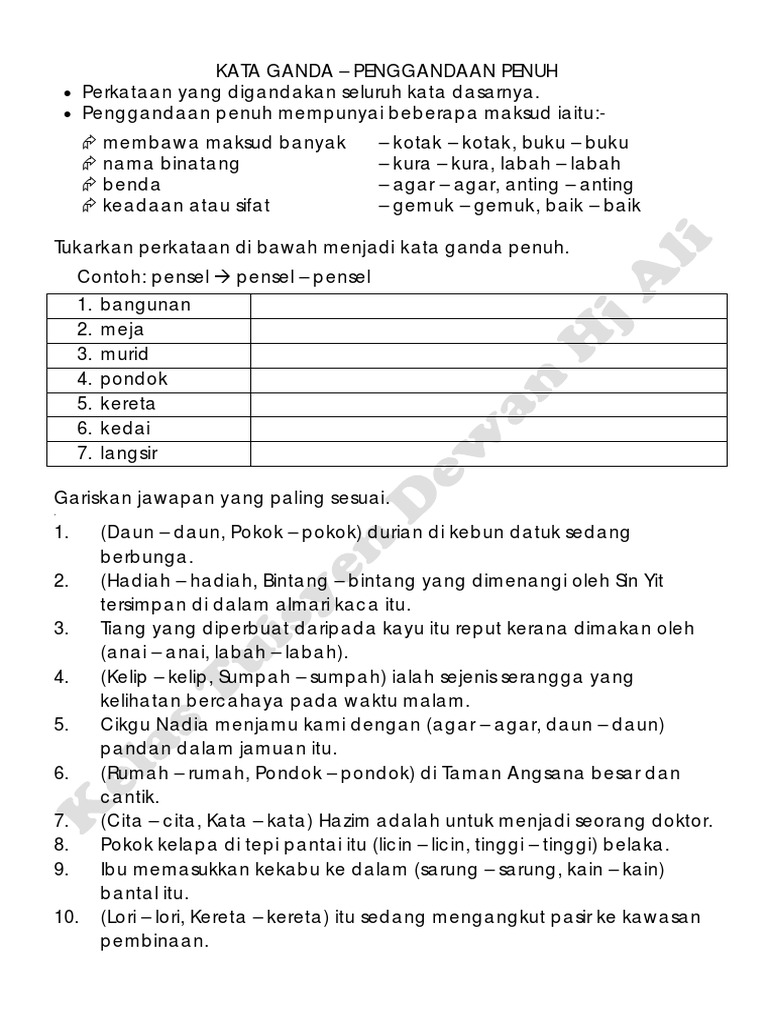 Kata Ganda – Penggandaan Penuh