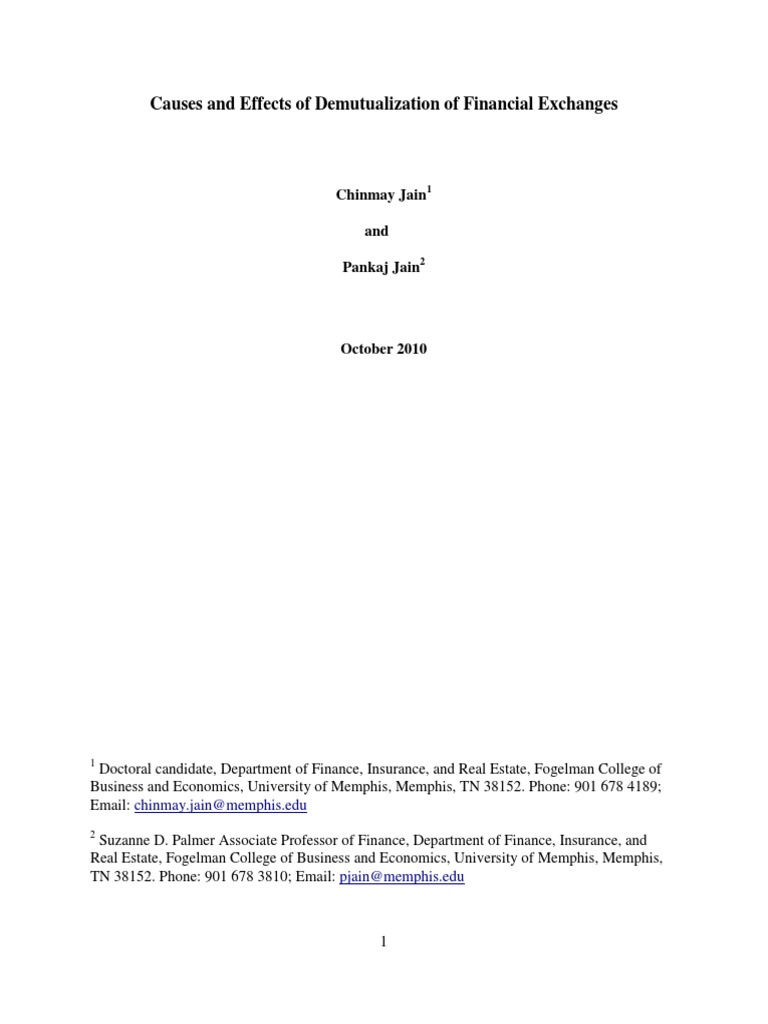 Demutualization of Financial Exchanges | PDF | Mergers And Acquisitions ...