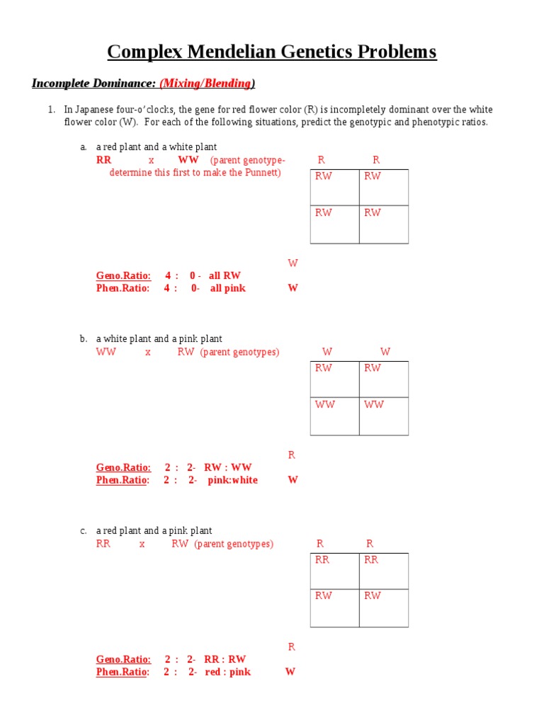 ANSWERS Complex Mendelian Genetics Problems | Dominance (Genetics