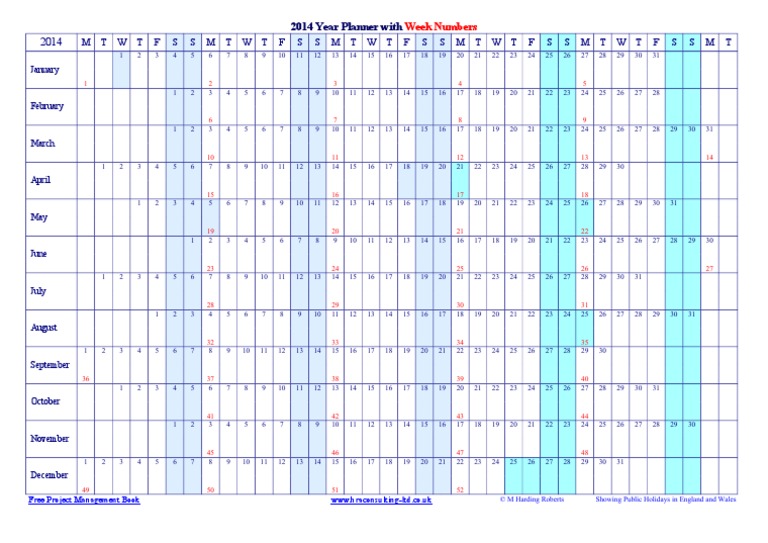 2014 Year Planner Week Numbers | PDF | Social Science
