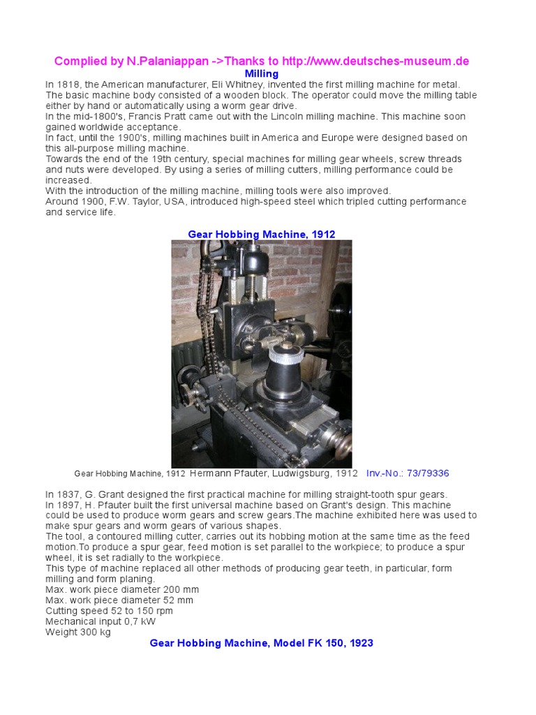 History of Milling Machines | PDF | Machines | Equipment