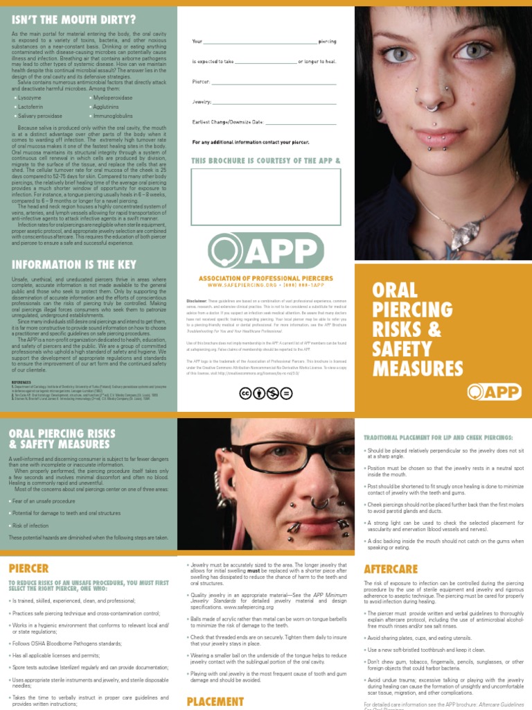 Oral Piercing Risks & Safety Measures | PDF | Infection | Medical ...