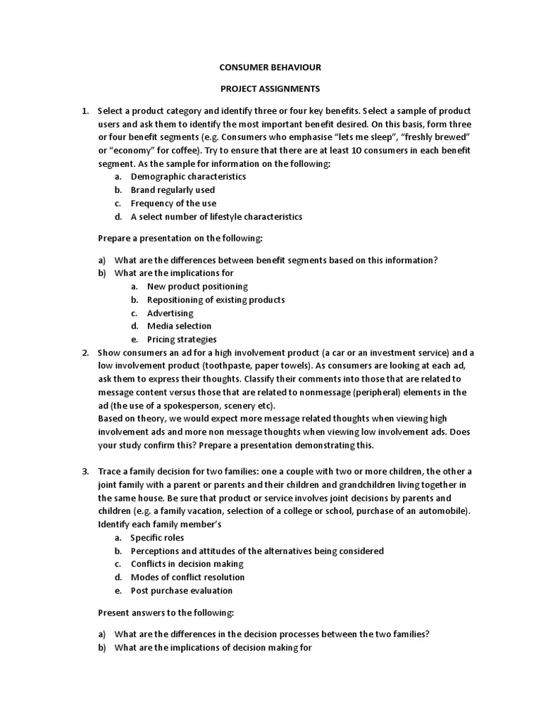 Consumer Behaviour Project Assignments | PDF | Brand | Advertising