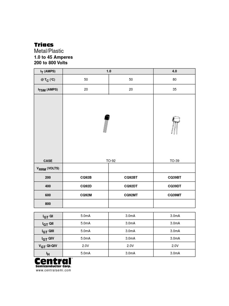 Triacs Specifications and Ratings | PDF | Electric Current | Solid ...