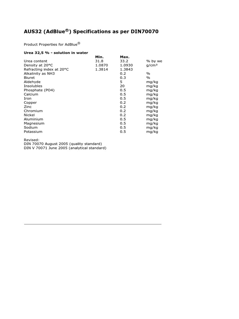 AdBlue® Specifications per DIN 70070 | PDF