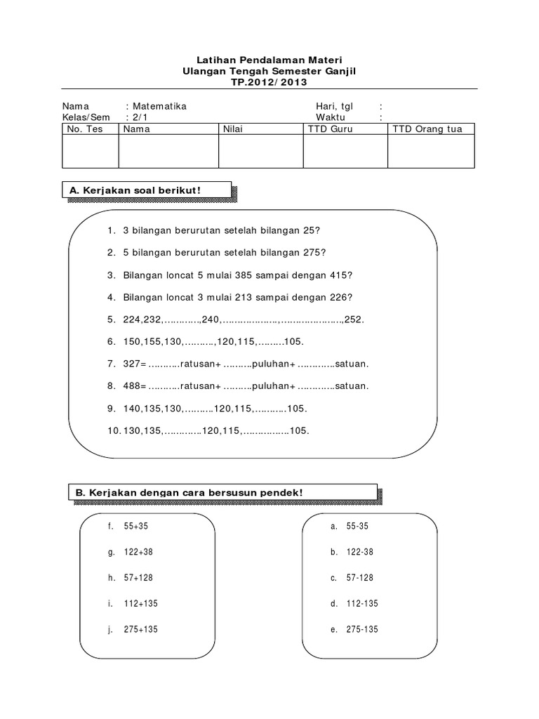 Soal Matematika Sd Kelas 2
