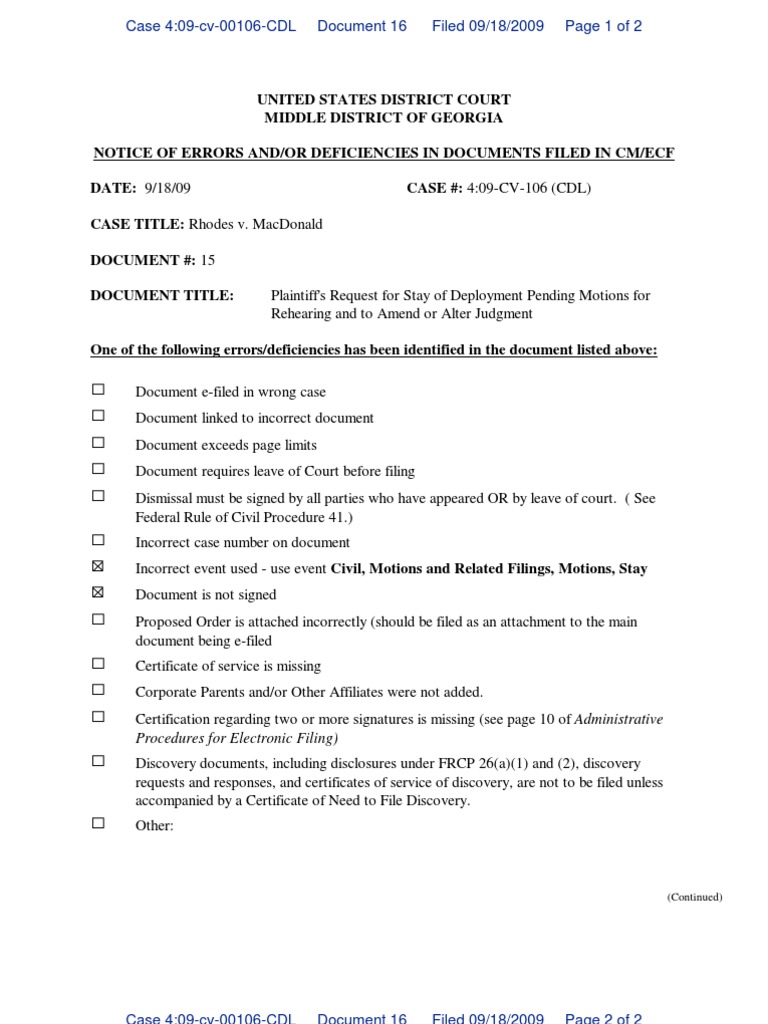 Errors in CM/ECF Filing for Case 4:09-CV-106 | PDF | Discovery (Law ...