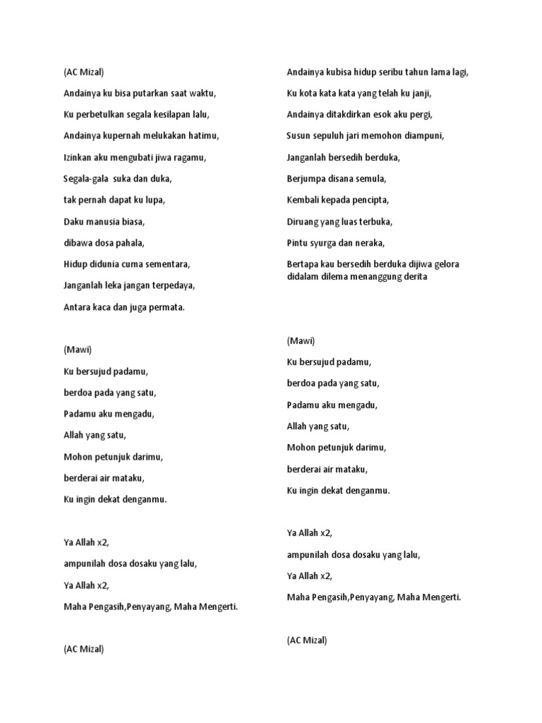 Lirik Lau Ac Mizal Mawi Al Haq Pdf