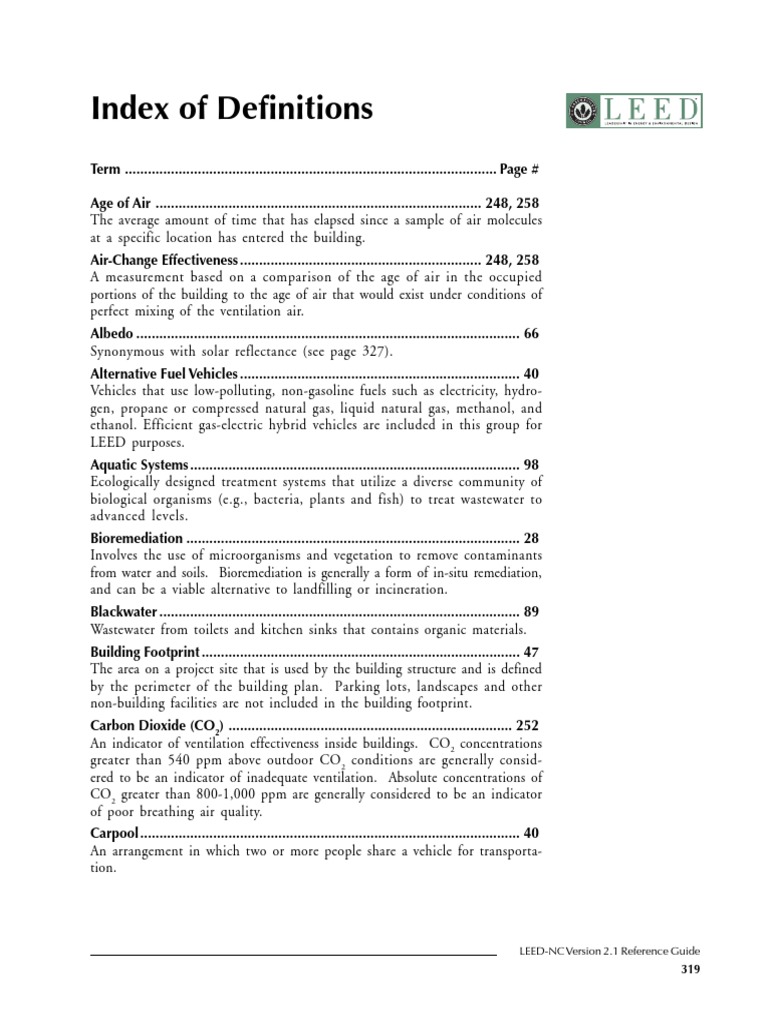 Index of Definitions LEEDNC Version 2.1 Reference Guide Download