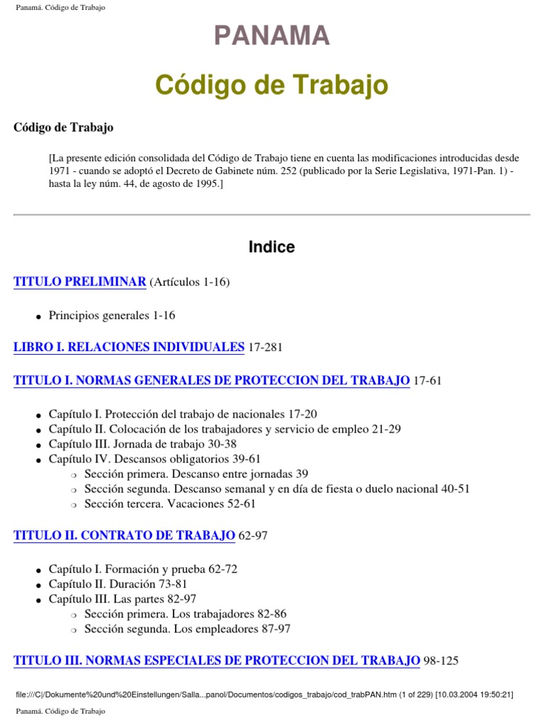 PANAMA Codigo de Trabajo  Derecho laboral  Prescripción