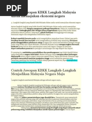 Contoh Jawapan Kbkk Langkah Malaysia Untuk Memajukan Ekonomi Negara Pdf