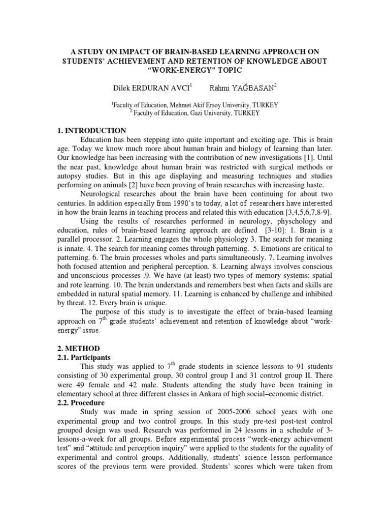 Brain-Based Learning and Knowledge Retention | PDF | Analysis Of ...