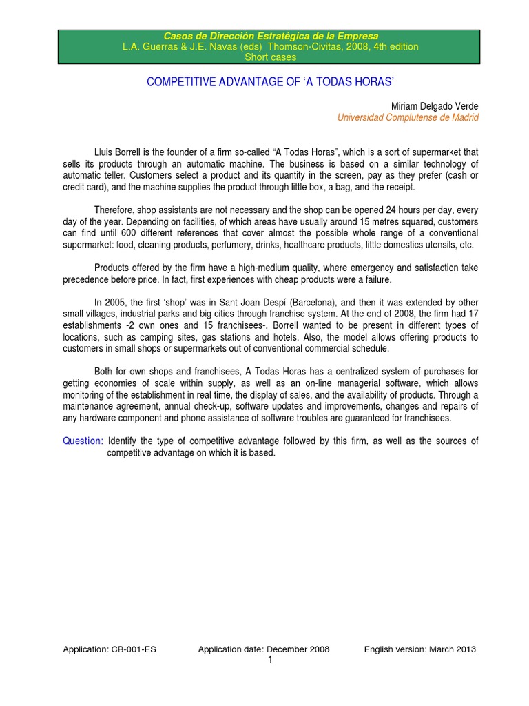 Case Study Competitive Advantage | PDF | Franchising | Retail