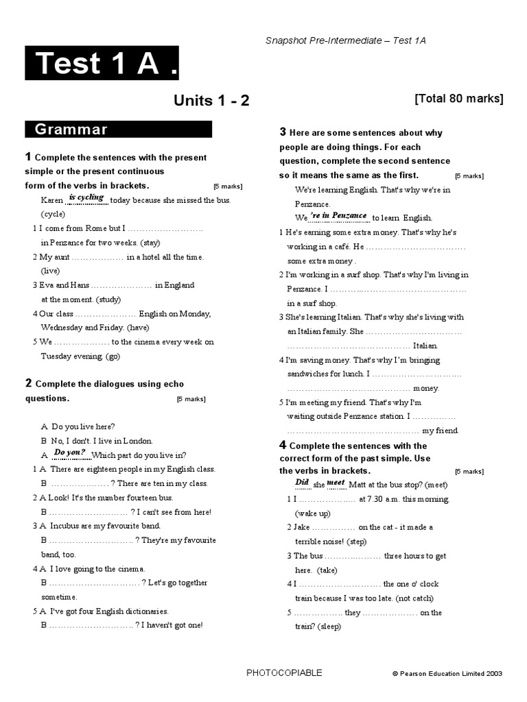 Test 1 A Pre Intermediate | PDF | Linguistics | Language Mechanics