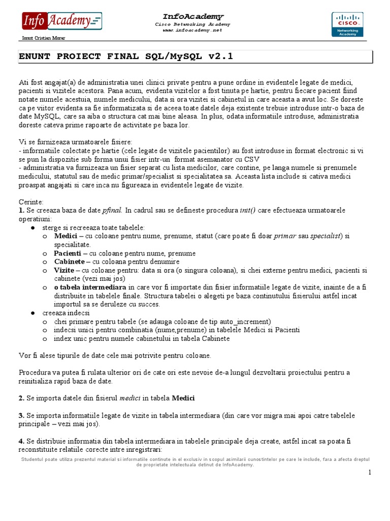 SQL - Proiect Final v2.1 | PDF
