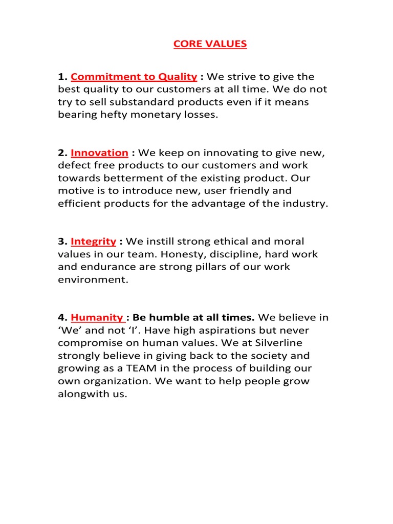 Commitment to Quality Values | PDF