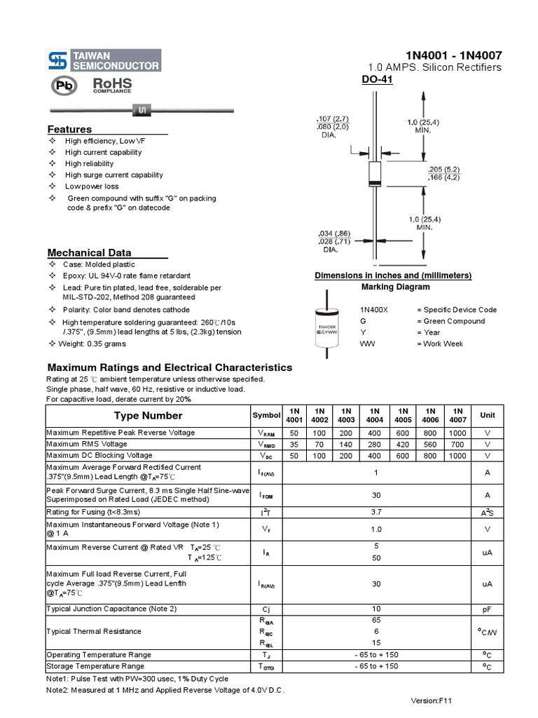 datasheet 1n4001 Voltage Capacitor