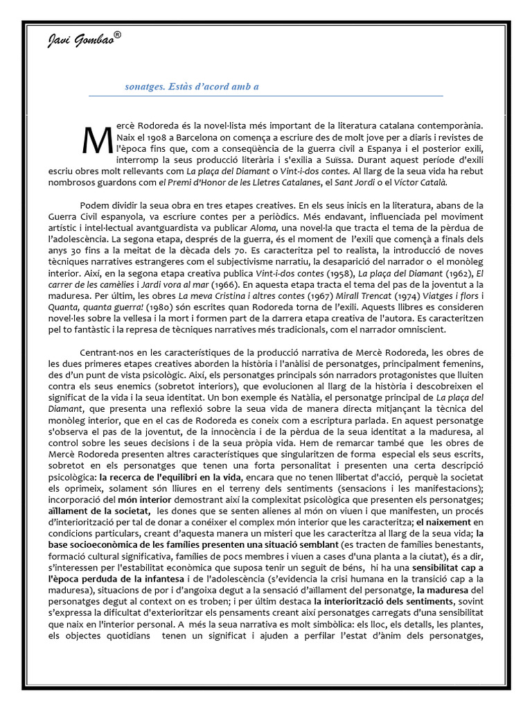 Literatura. Mercè Rodoreda PDF