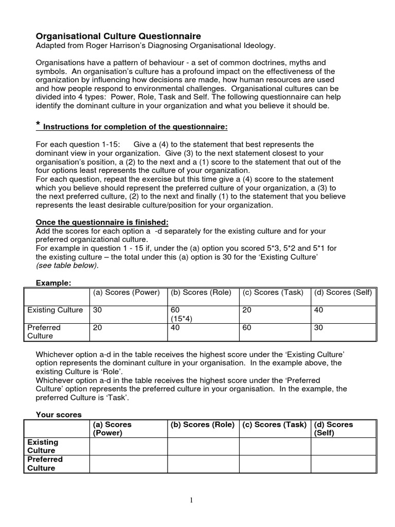 Culture Questionnaire 2 | PDF | Career & Growth