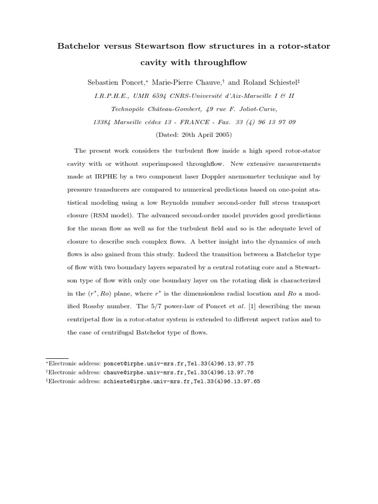 Batchelor Vs Stewartson Flow Structures in A Rotor Statotr Cavity | PDF ...