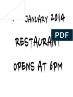 1 2014 Restaurant Opens at 6Pm: January