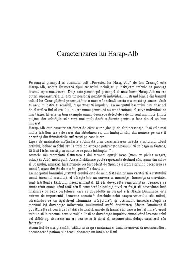 Harap Alb Citate Caracterizare Harap Alb | PDF