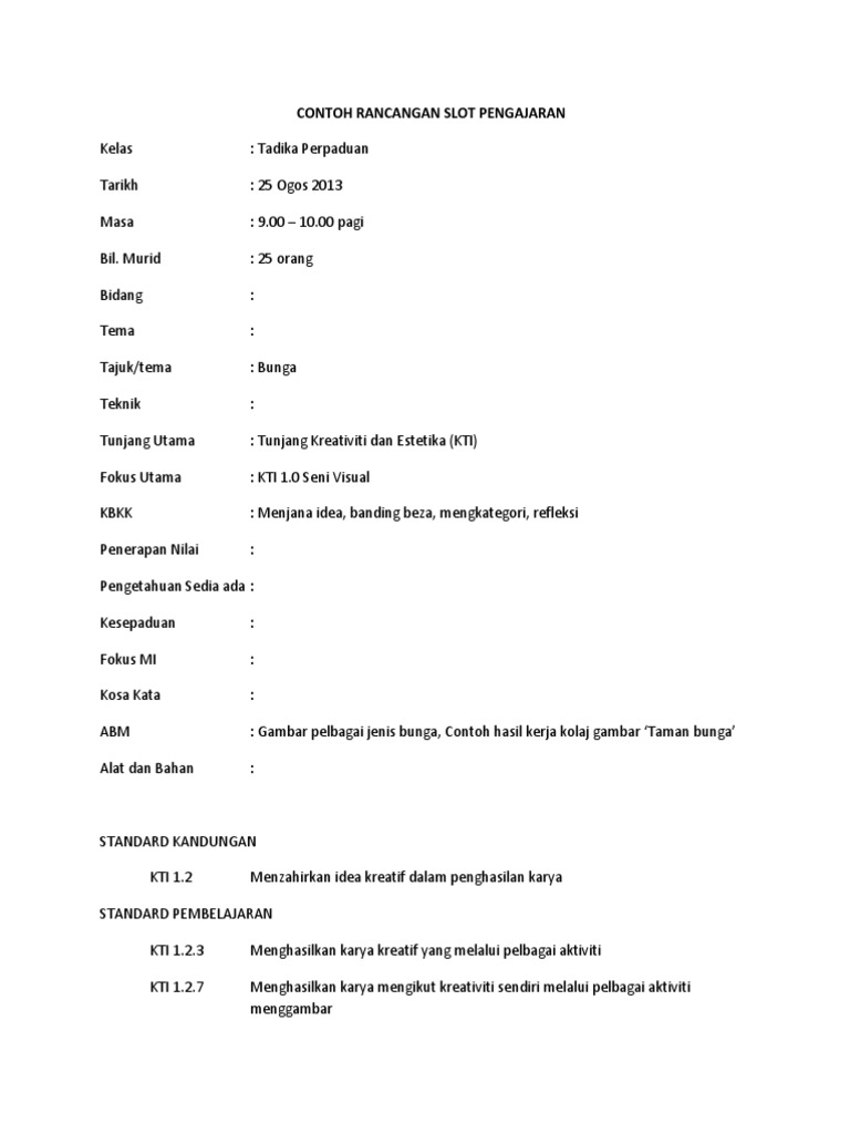 Contoh RPH Prasekolah | PDF