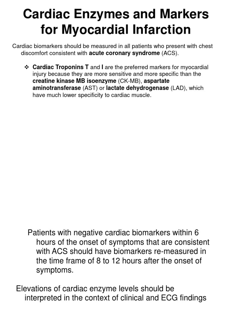 Cardiac Enzymes and Markers For Myocardial Infarction PDF Myocardial Infarction Cardiac Muscle