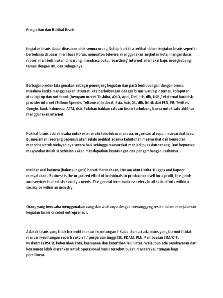 Pengertian Dan Hakikat Bisnis