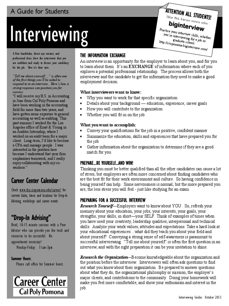 Student Interview Preparation Guide | PDF | Interview | Employment