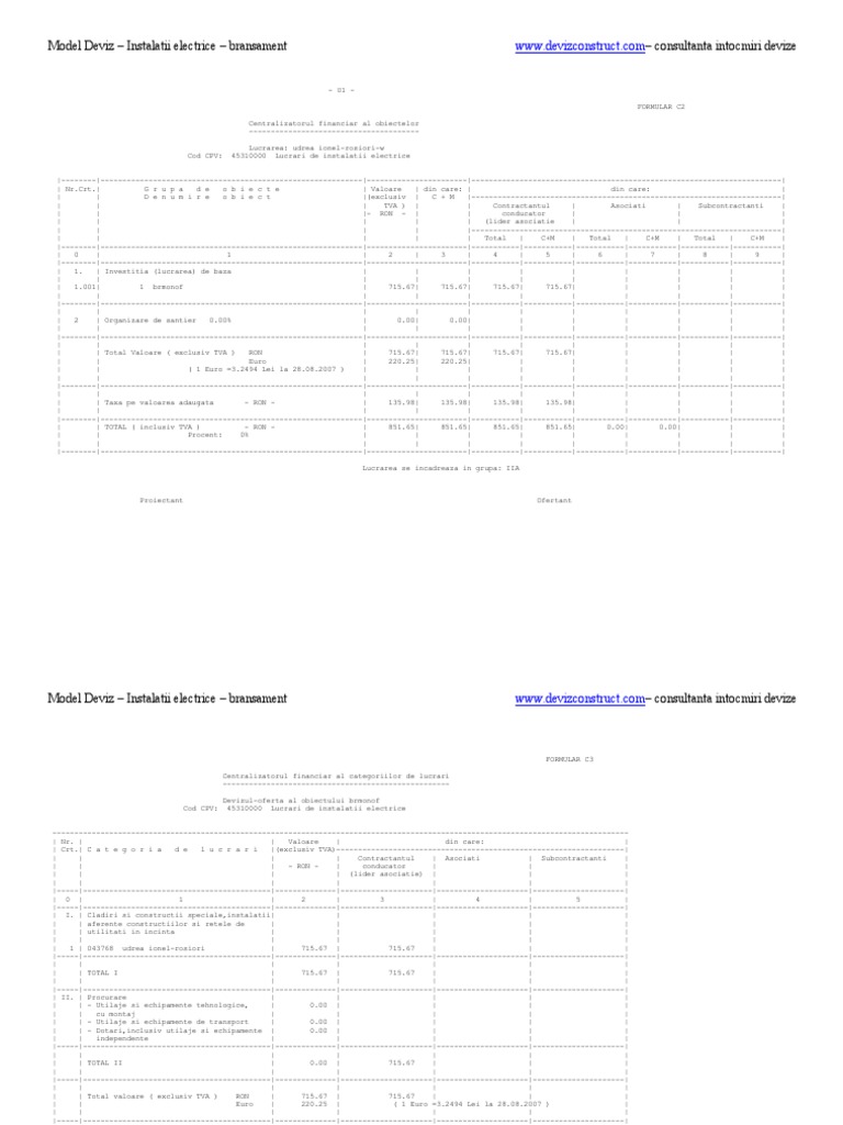 Model Deviz Bransament Electric | PDF