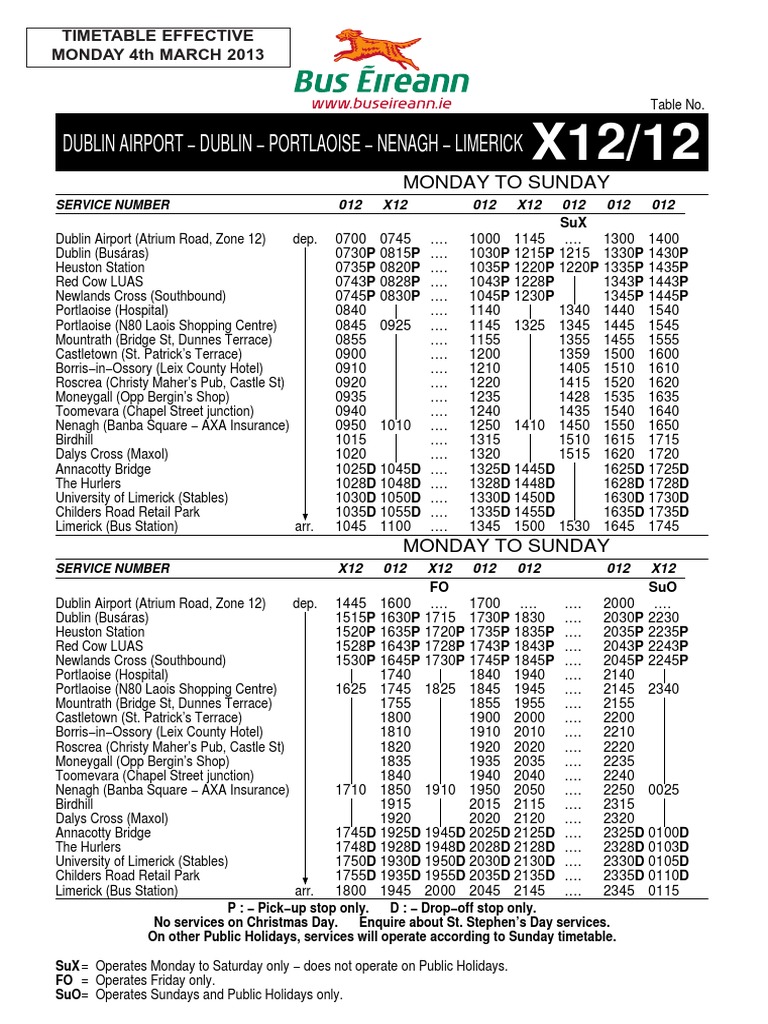 Bus Eireann Dublin to Limerick 1361980181012X Dublin Public Transport