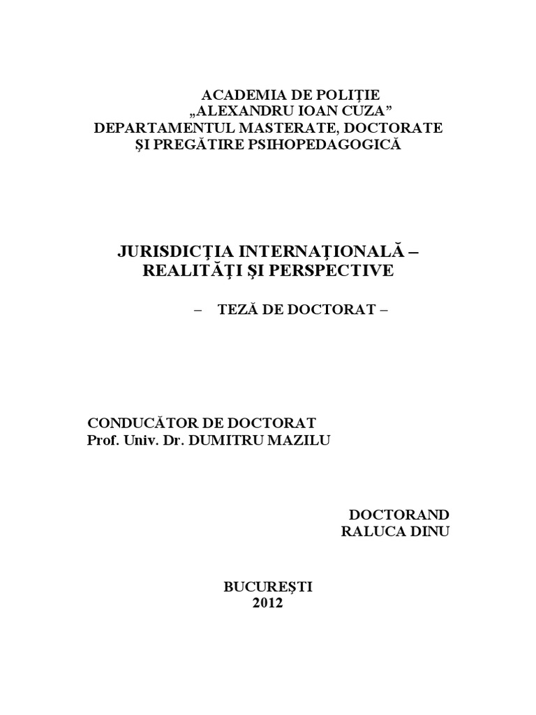 Dinu Raluca Jurisdictia Internationala | PDF