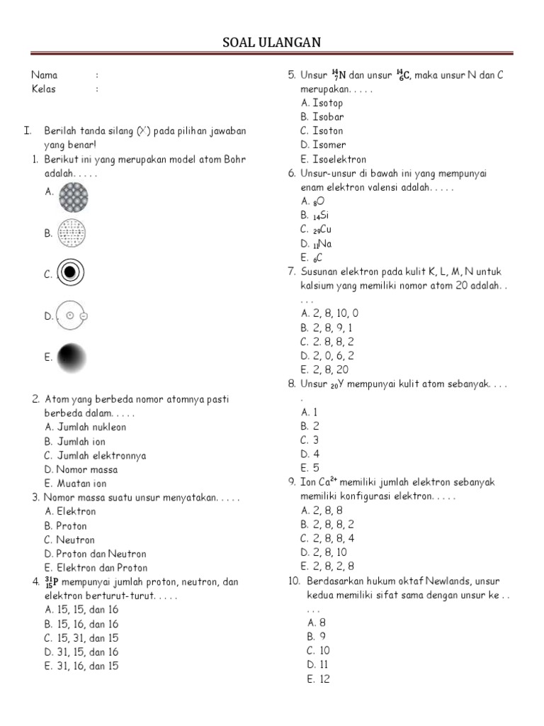 Soal Ulangan Bab 1 2