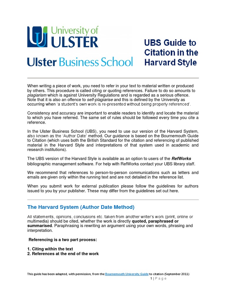 University of Ulster Business School Harvard Referencing
