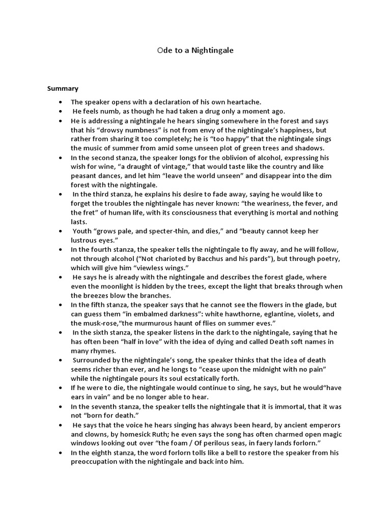 Ode to a Nightingale Poetry Fiction & Literature
