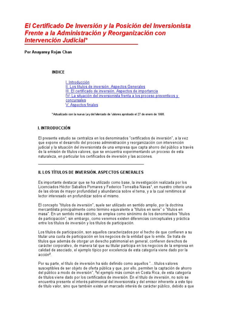 Certificado De Inversion
