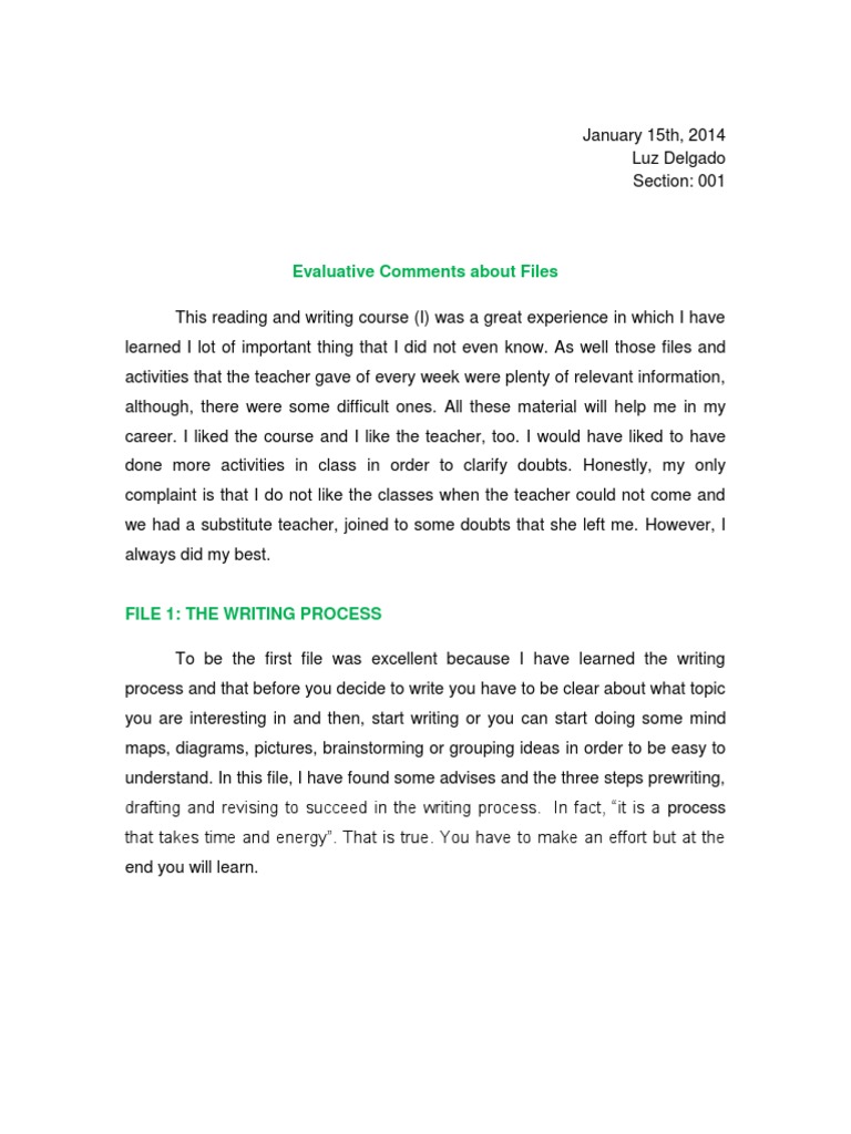 Evaluative Comments on Writing Course | PDF