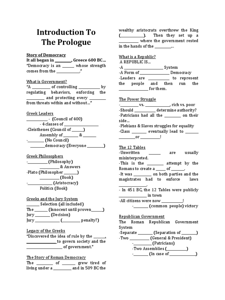 Introduction To Prologue Notes | PDF | Liberty | Ancient Greece