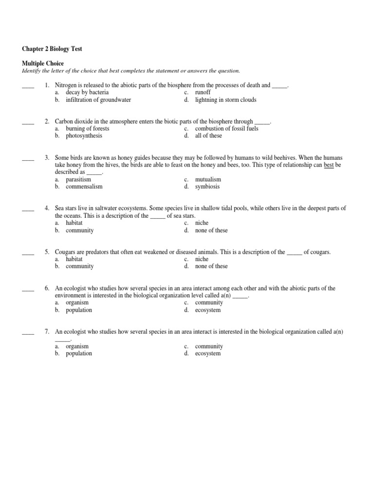 Chapter 2 Biology Test PDF Food  Ecosystem