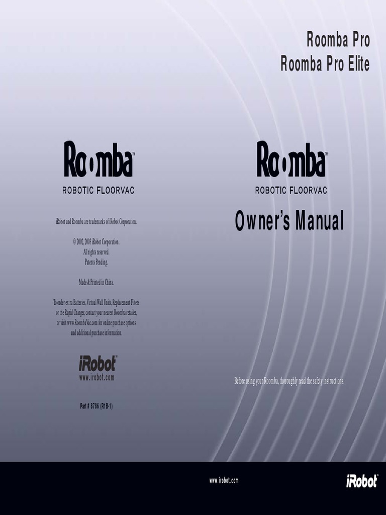 Owner's Manual Roomba Pro Roomba Pro Elite PDF Battery Charger