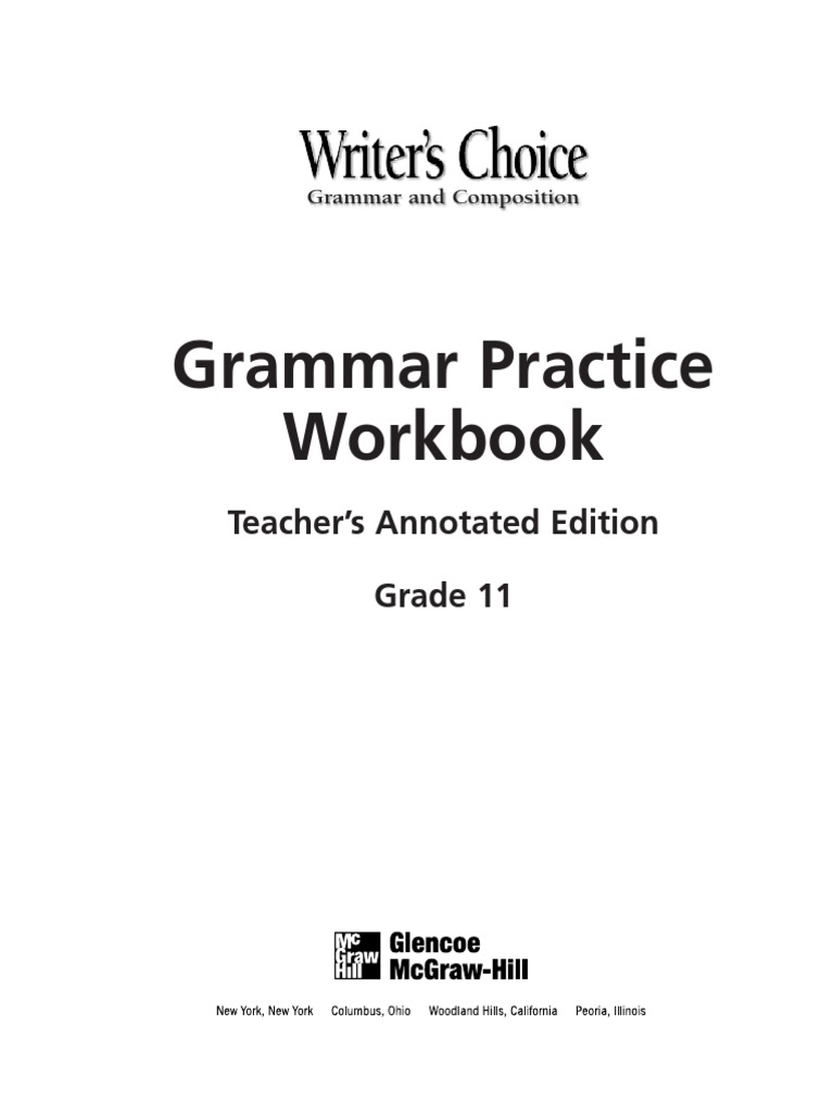Workbooks glencoe mcgraw hill skills practice workbook answers : Grammar Practice Workbook | Verb | Subject (Grammar)