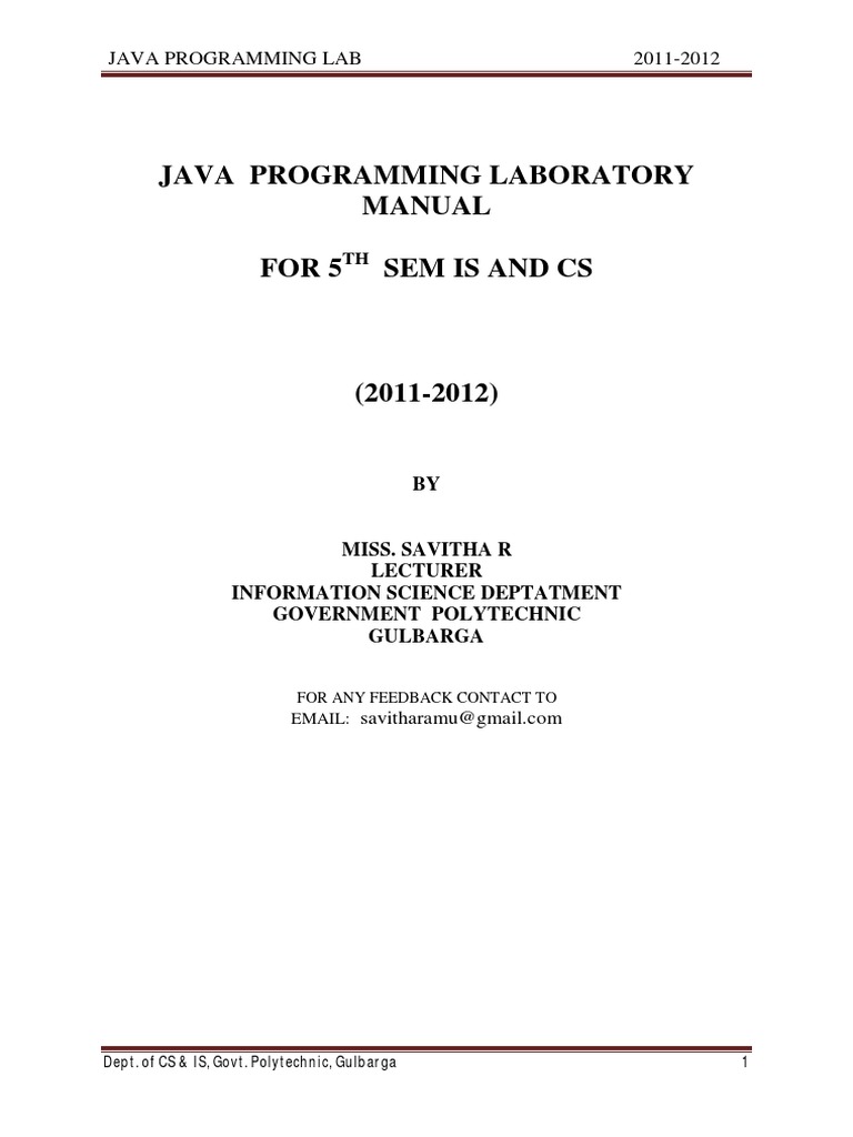 Java Programming Laboratory Manual For 5 Sem Is and Cs | Download Free ...
