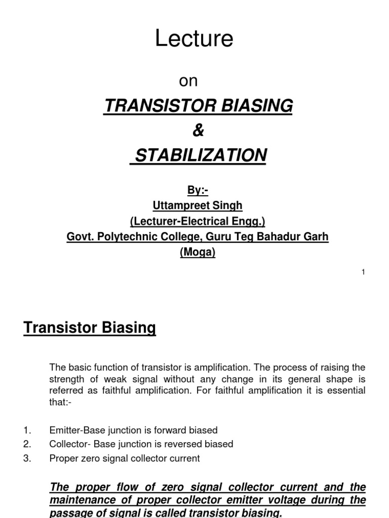 Transistor Biasing and Stabilization Guide | PDF | Amplifier | Transistor