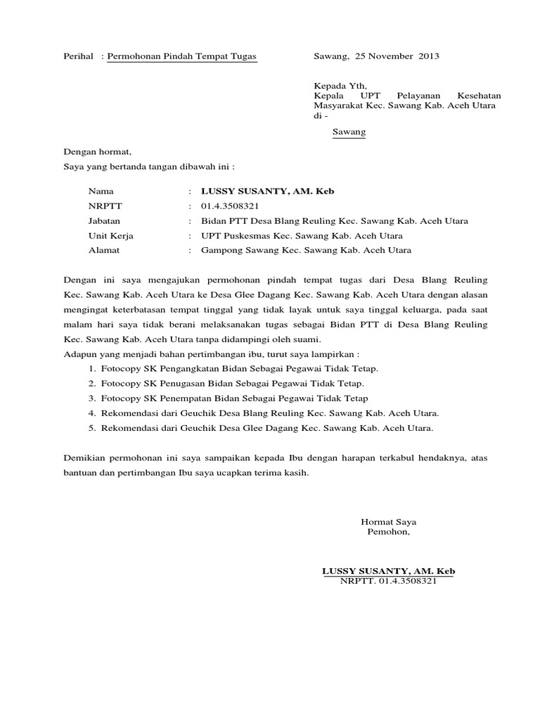 Contoh Surat Lamaran Kerja Bidan Untuk Puskesmas ...