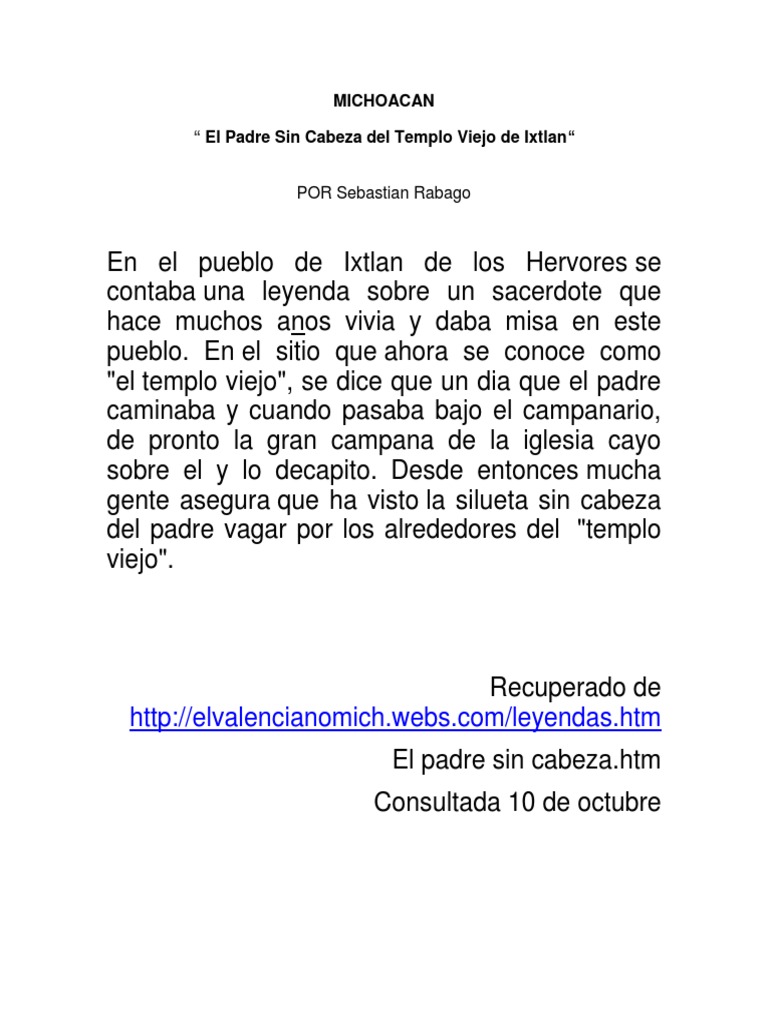 El Padre Sin Cabeza Del Templo Viejo De Ixtlan