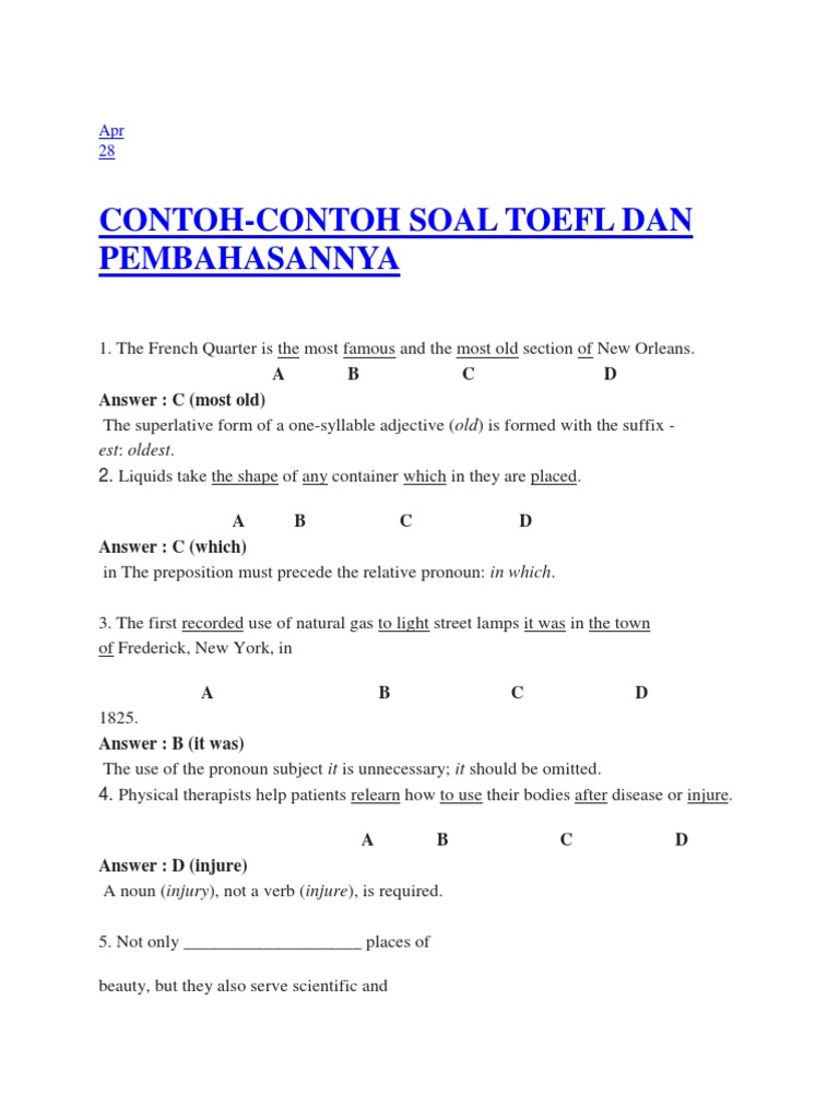 27+ Contoh Soal Toefl Dan Jawabannya - Contoh Soal Terbaru