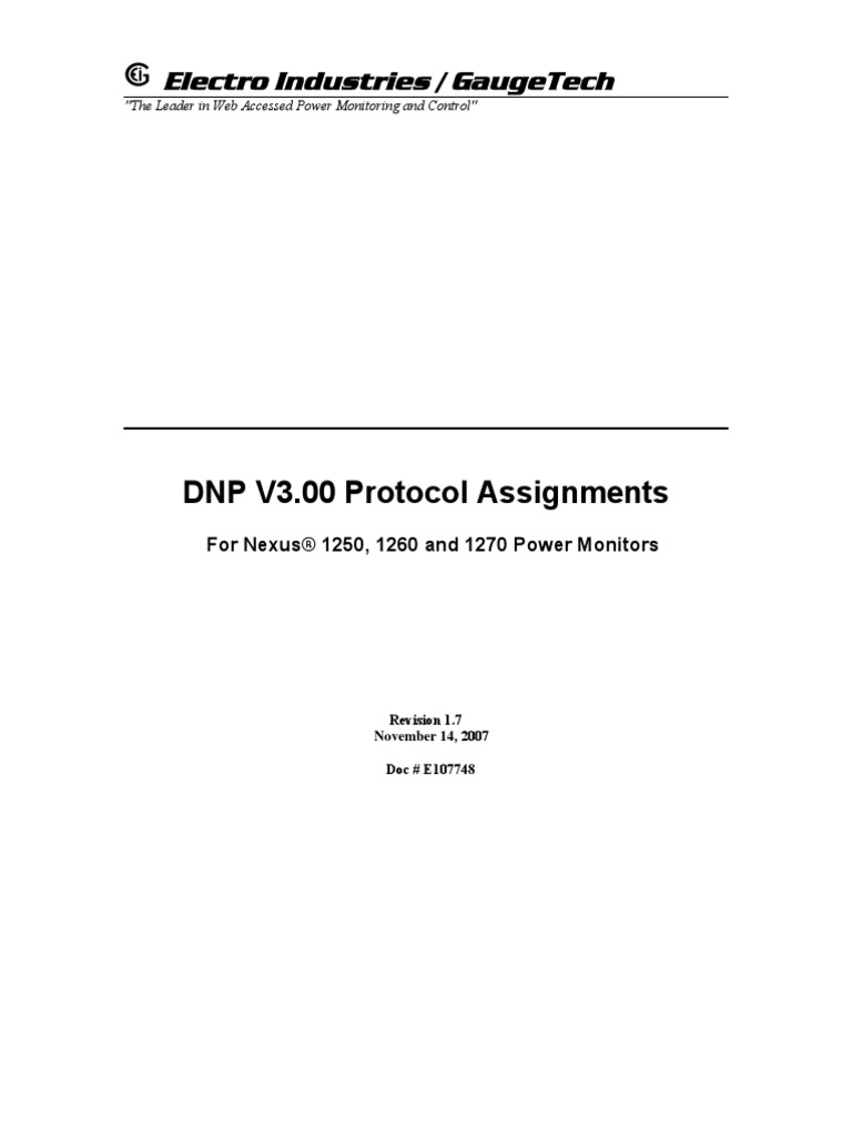 DNP V3.00 Protocol Assignments: Electro Industries / Gaugetech | PDF ...