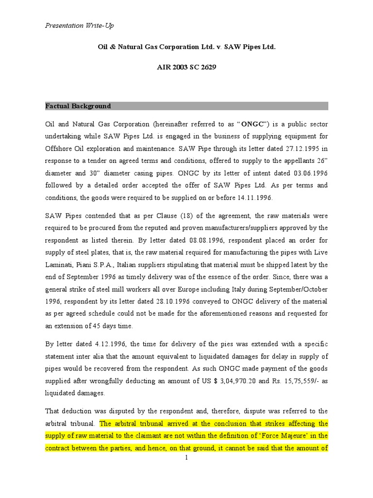 Ongc V Saw Pipes Download Free PDF Public Policy Doctrine